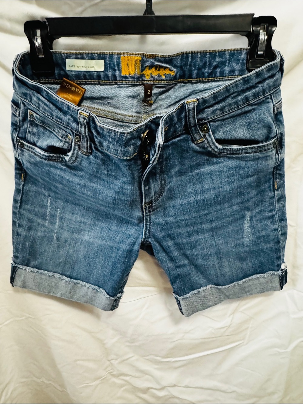 Kut from the Kloth Women's Medium Blue Rolled-Hem Denim Shorts Katy Boyfriend 2